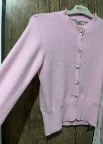 Pembe Düğmeli Triko Kadın Hırka - Görsel 2