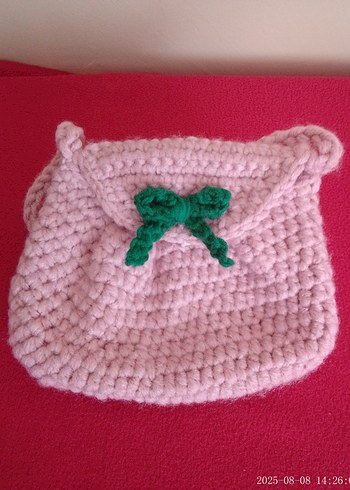 Pembe Bebek Çantası Yeşil Fiyonk Detaylı