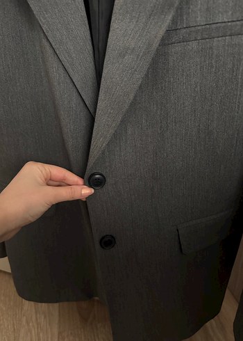 Vatkalı marka Gri Kadın Keten Blazer Ceket - Görsel 3