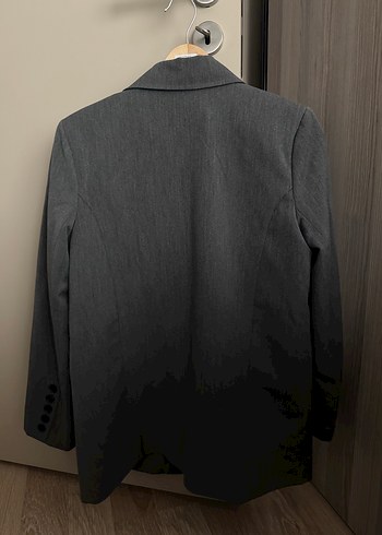 Vatkalı marka Gri Kadın Keten Blazer Ceket - Görsel 4