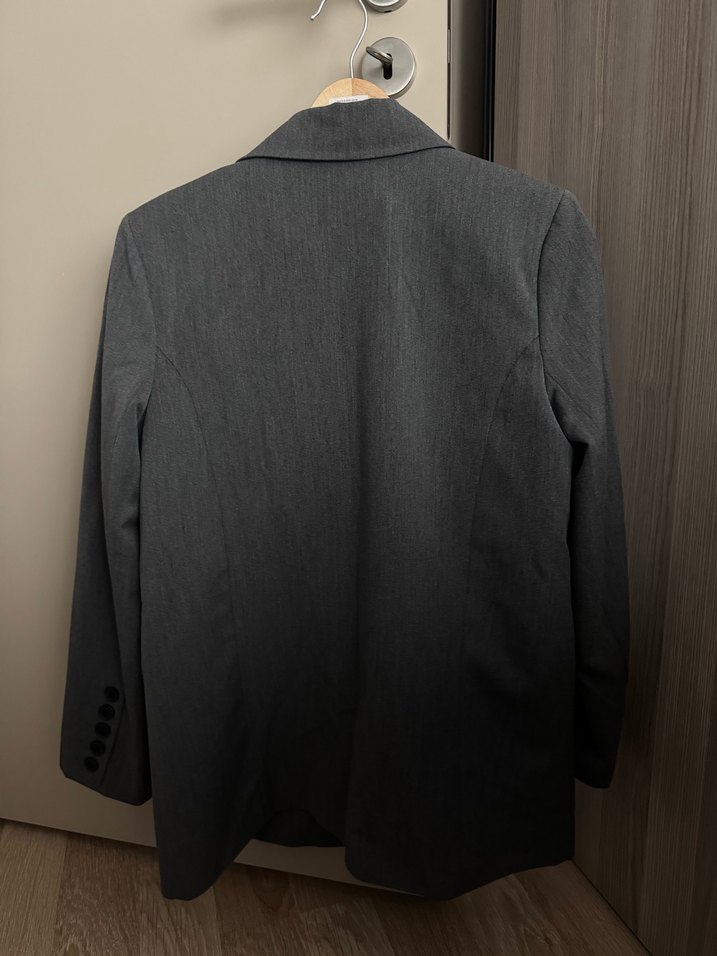 Vatkalı marka Gri Kadın Keten Blazer Ceket - Görsel 4