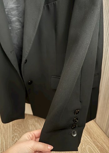 Kadın Siyah Keten Ofis Blazeri - Görsel 5