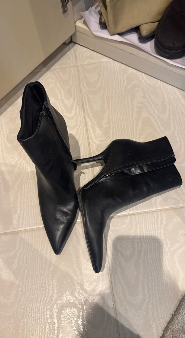 Siyah Deri Siyah Stiletto Topuklu Kadın Bot - Görsel 5