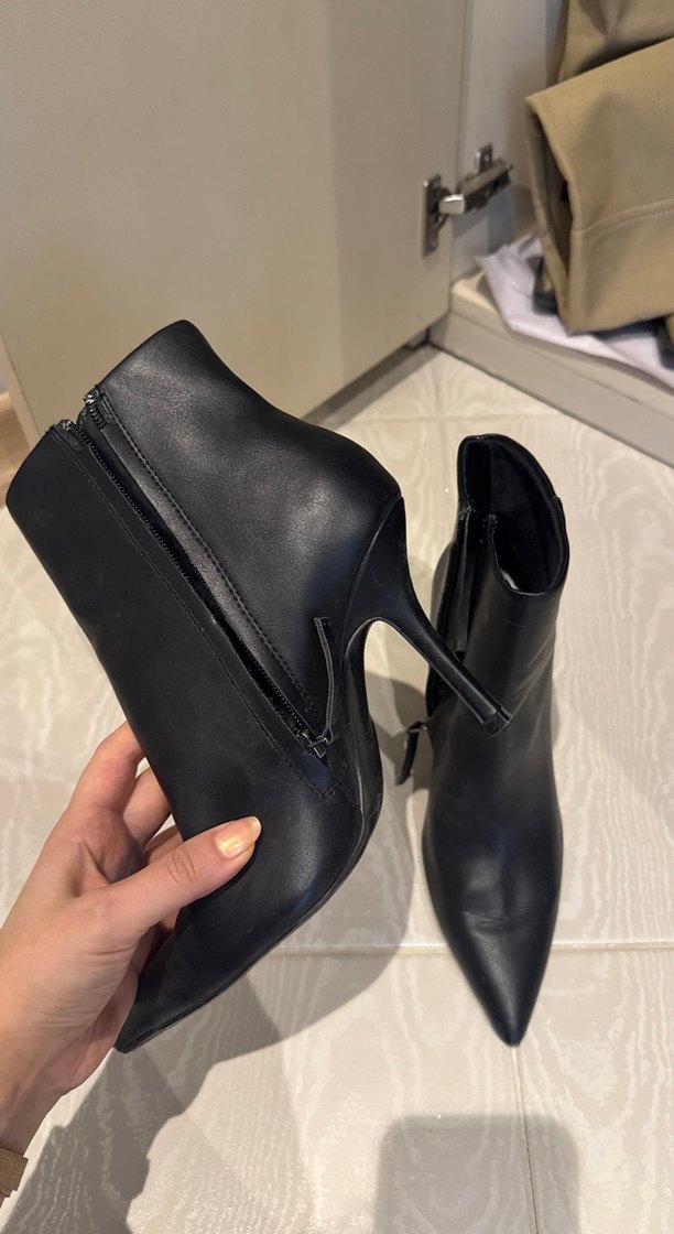 Siyah Deri Siyah Stiletto Topuklu Kadın Bot - Görsel 4