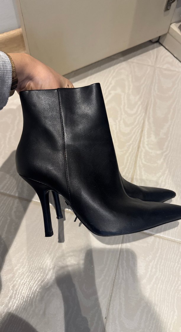 Siyah Deri Siyah Stiletto Topuklu Kadın Bot - Görsel 2