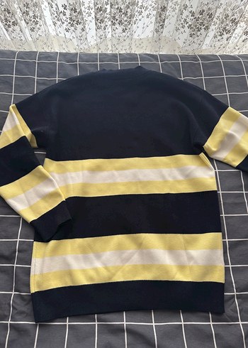 Sarı Çizgili Örgü Kadın Kazak - Görsel 3