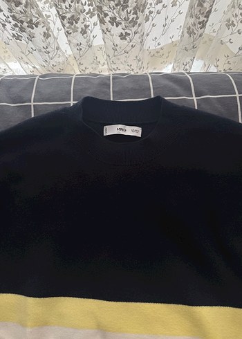 Sarı Çizgili Örgü Kadın Kazak - Görsel 2