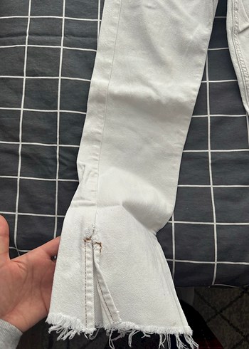 Beyaz Midi Boy Rahat Kesim Kadın Kot Pantolon - Görsel 3