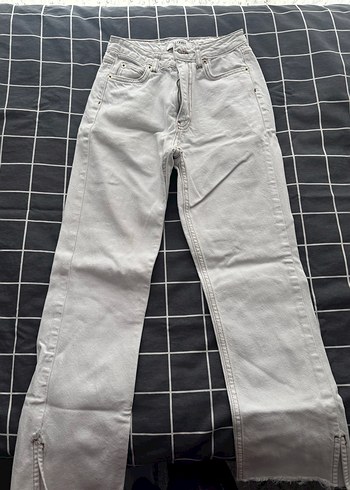 Beyaz Midi Boy Rahat Kesim Kadın Kot Pantolon - Görsel 4