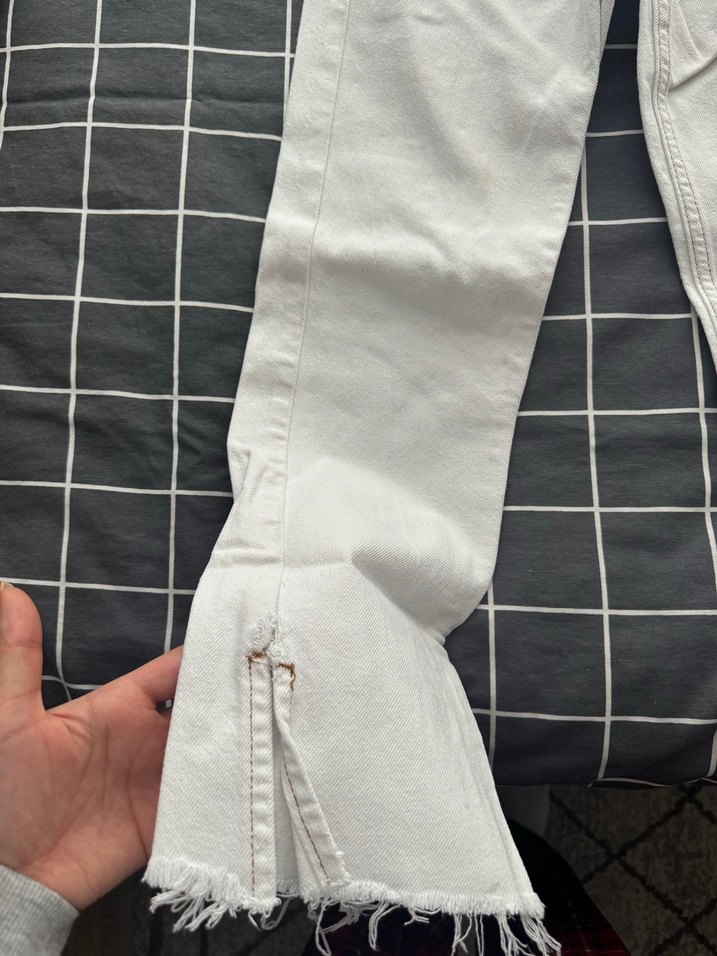 Beyaz Midi Boy Rahat Kesim Kadın Kot Pantolon - Görsel 3