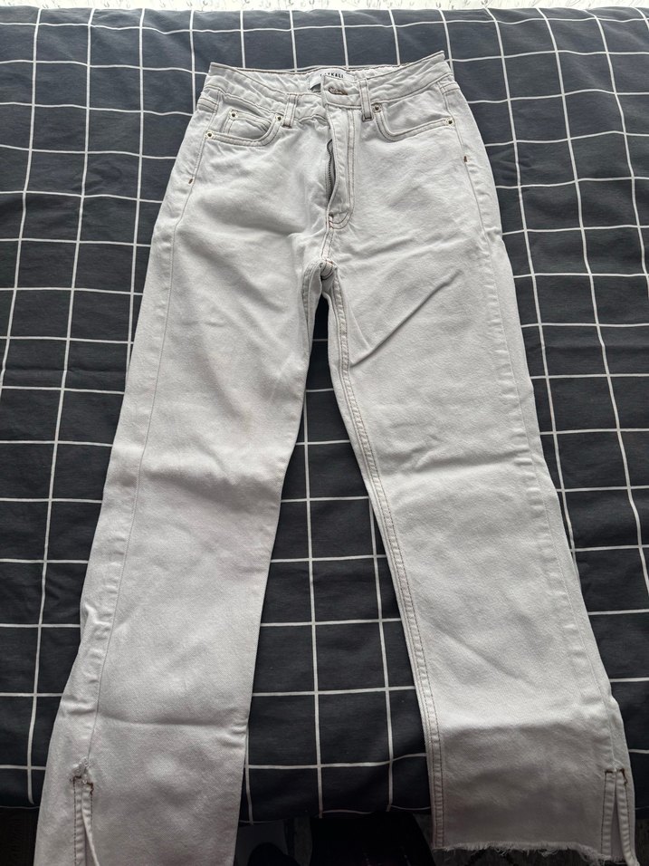 Beyaz Midi Boy Rahat Kesim Kadın Kot Pantolon - Görsel 4