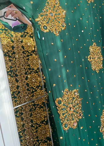 Uzun, Salaş, Desenli Altın İşlemeli Kadın Hint Elbisesi - Görsel 5