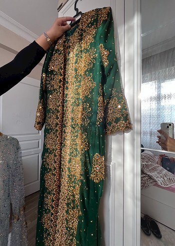 Uzun, Salaş, Desenli Altın İşlemeli Kadın Hint Elbisesi - Görsel 2