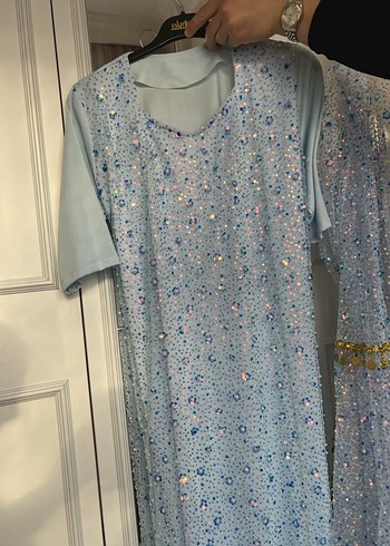 Uzun Mavi Nakışlı Bohem Kadın Hint Elbisesi - Görsel 4