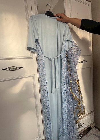 Uzun Mavi Nakışlı Bohem Kadın Hint Elbisesi - Görsel 5