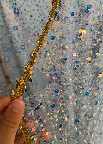 Uzun Mavi Nakışlı Bohem Kadın Hint Elbisesi - Görsel 6