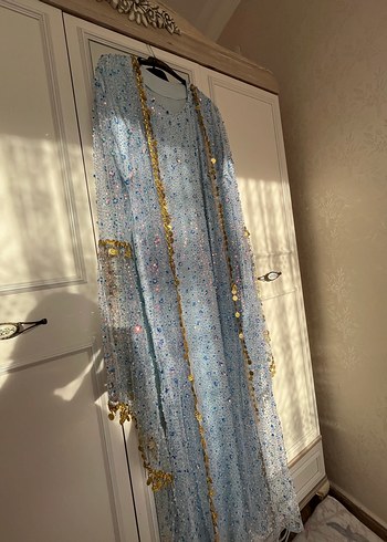 Uzun Mavi Nakışlı Bohem Kadın Hint Elbisesi - Görsel 2