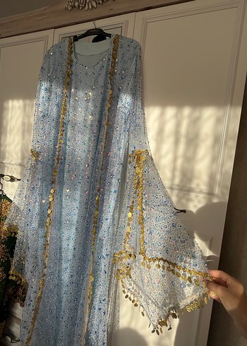 Uzun Mavi Nakışlı Bohem Kadın Hint Elbisesi - Görsel 3