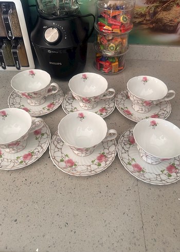 Pastel Gül Desenli Porselen Fincan ve Tabak - Görsel 2