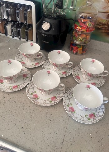 Pastel Gül Desenli Porselen Fincan ve Tabak - Görsel 6