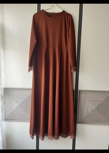 Diger Kahverengi Uzun Kollu Uzun Elbise