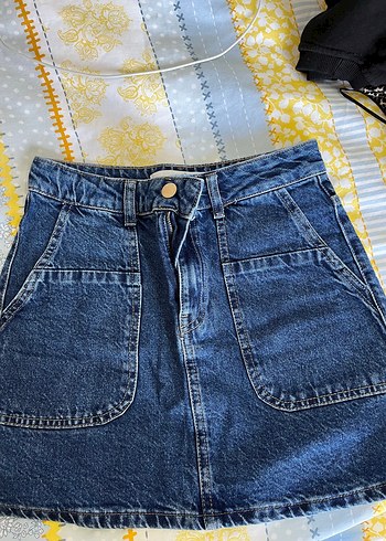 Düğmeli Mavi Denim Etek