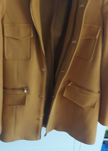 Düğmeli hardal Süet Kadın Ceket - Görsel 5