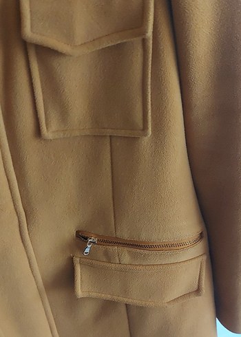 Düğmeli hardal Süet Kadın Ceket - Görsel 7