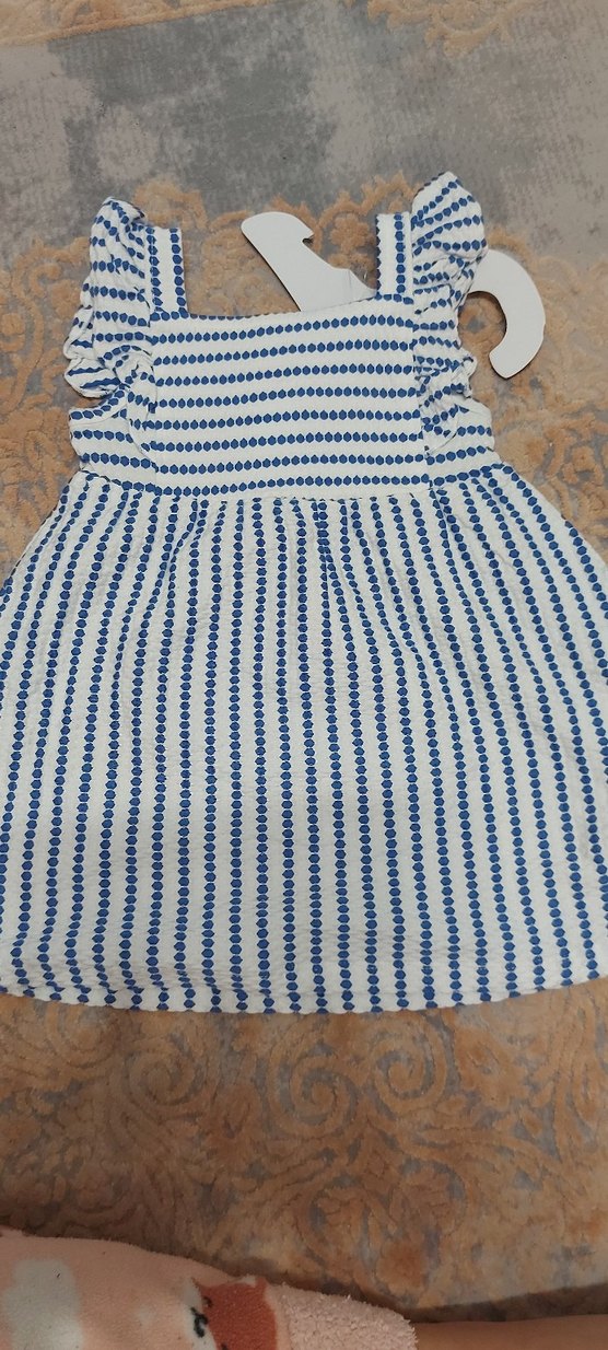 Kız Çocuk Mavi Nakışlı Fırfırlı Elbise - Görsel 4