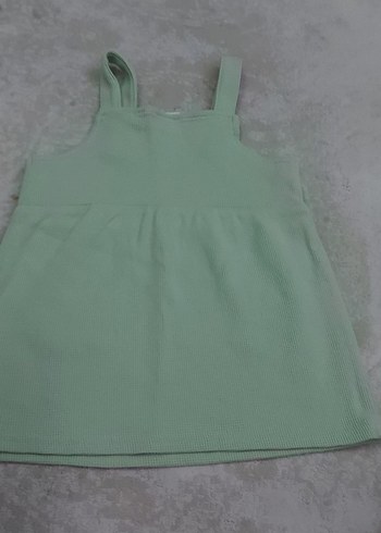 Düğmeli Yeşil Kız Çocuk Kolsuz Elbise - Görsel 3