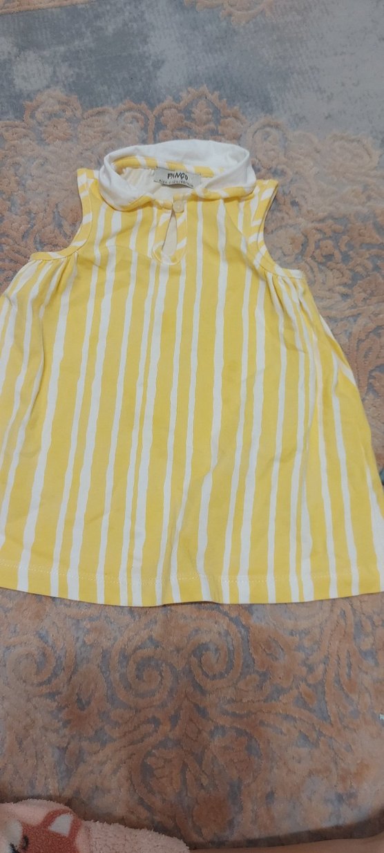 Kız Çocuk Sarı Çizgili Kolsuz Elbise - Görsel 2