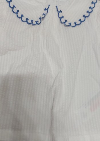 Nakışlı Beyaz Kız Bluzu ve şortlu takim - Görsel 2