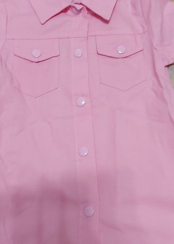 Panco Kız Çocuk Pembe Kısa Kollu Gömlek elbise - Görsel 2