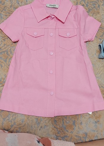 Panco Kız Çocuk Pembe Kısa Kollu Gömlek elbise - Görsel 5