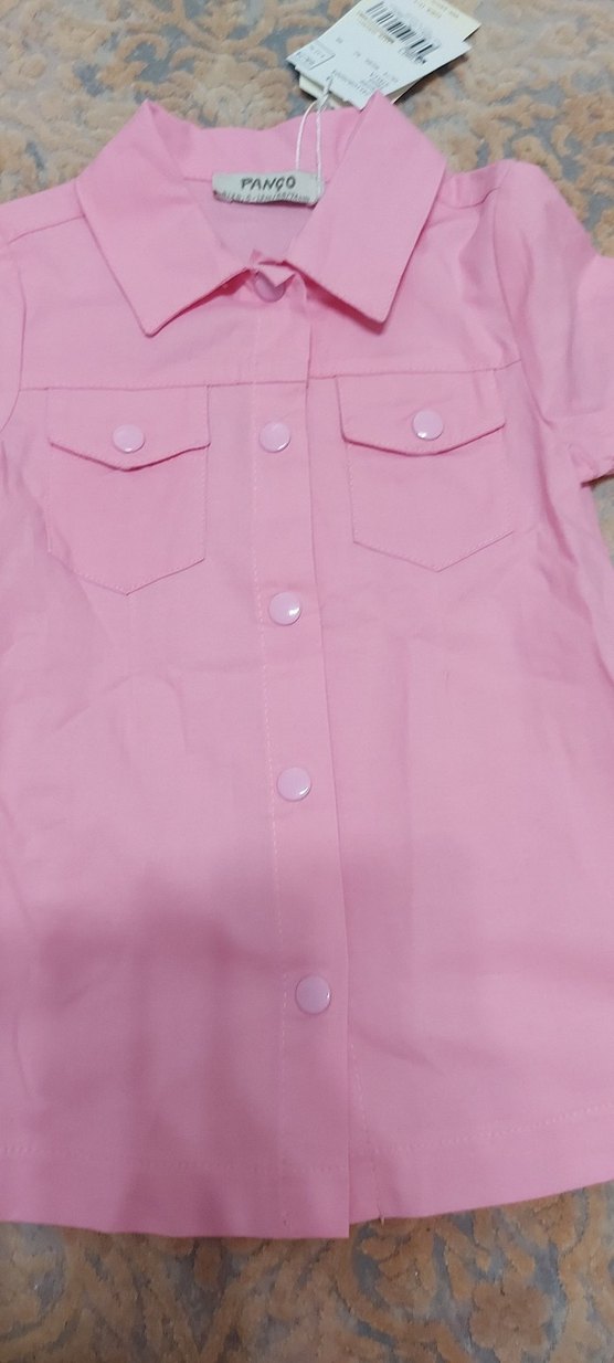 Panco Kız Çocuk Pembe Kısa Kollu Gömlek elbise - Görsel 2