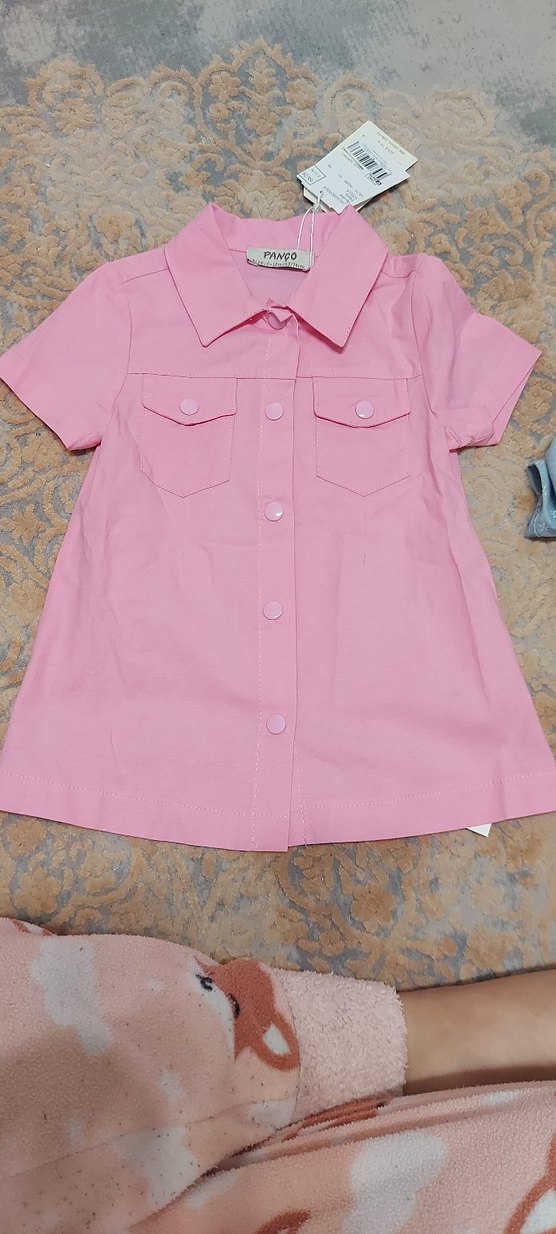 Panco Kız Çocuk Pembe Kısa Kollu Gömlek elbise - Görsel 5