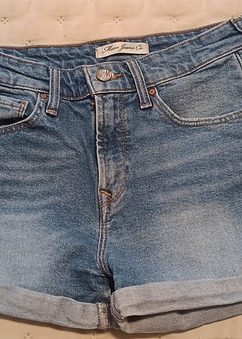 s Beden Kadın Mavi Kemerli Mini Denim Şort