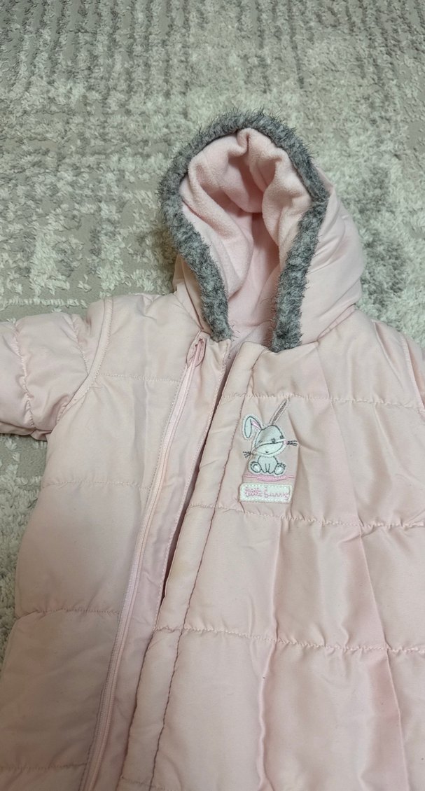 Kürklü Kapüşonlu Pembe Kız Bebek Tulumu - Görsel 2