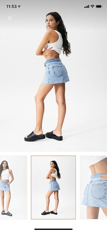m Beden mavi Renk Pull and bear katlanılabilir jean etek