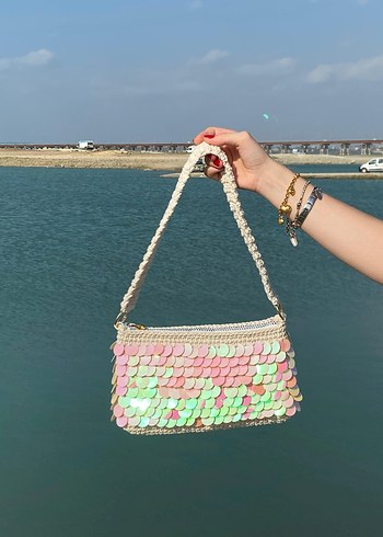 Zara Boncuklu Pastel Renk Bohem Örgü Çanta