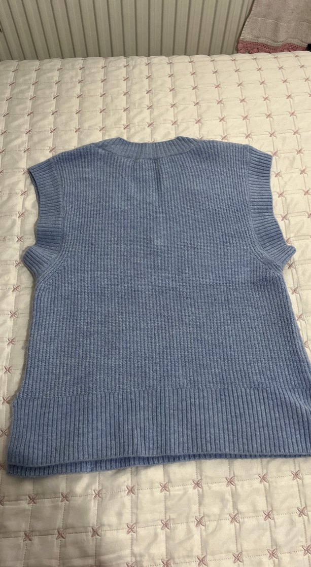 Mavi V Yaka Örgü Süveter - Görsel 4