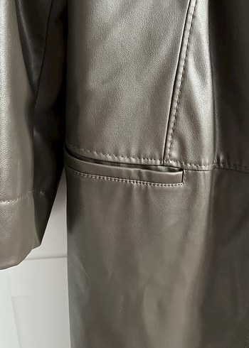 Kadın Gri Deri Midi Ceket - Görsel 4