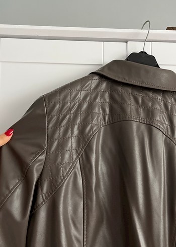 Kadın Gri Deri Midi Ceket - Görsel 6