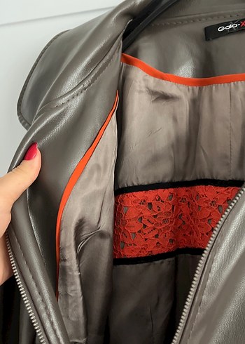 Kadın Gri Deri Midi Ceket - Görsel 5