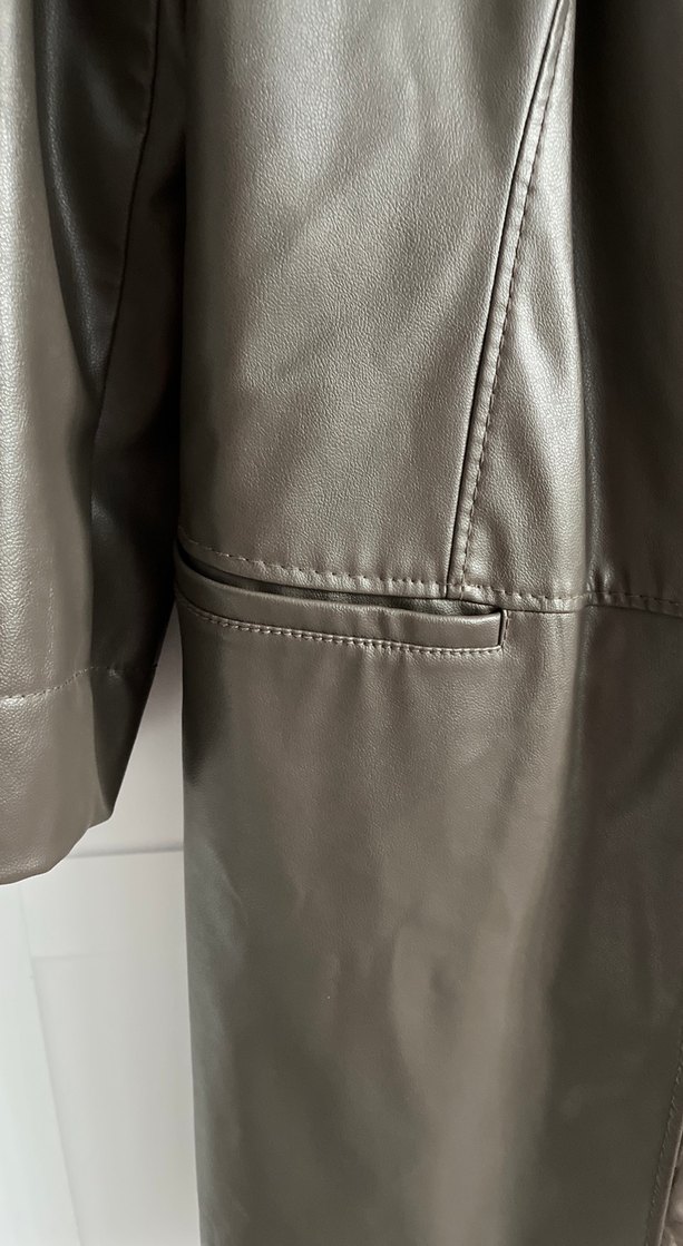 Kadın Gri Deri Midi Ceket - Görsel 4