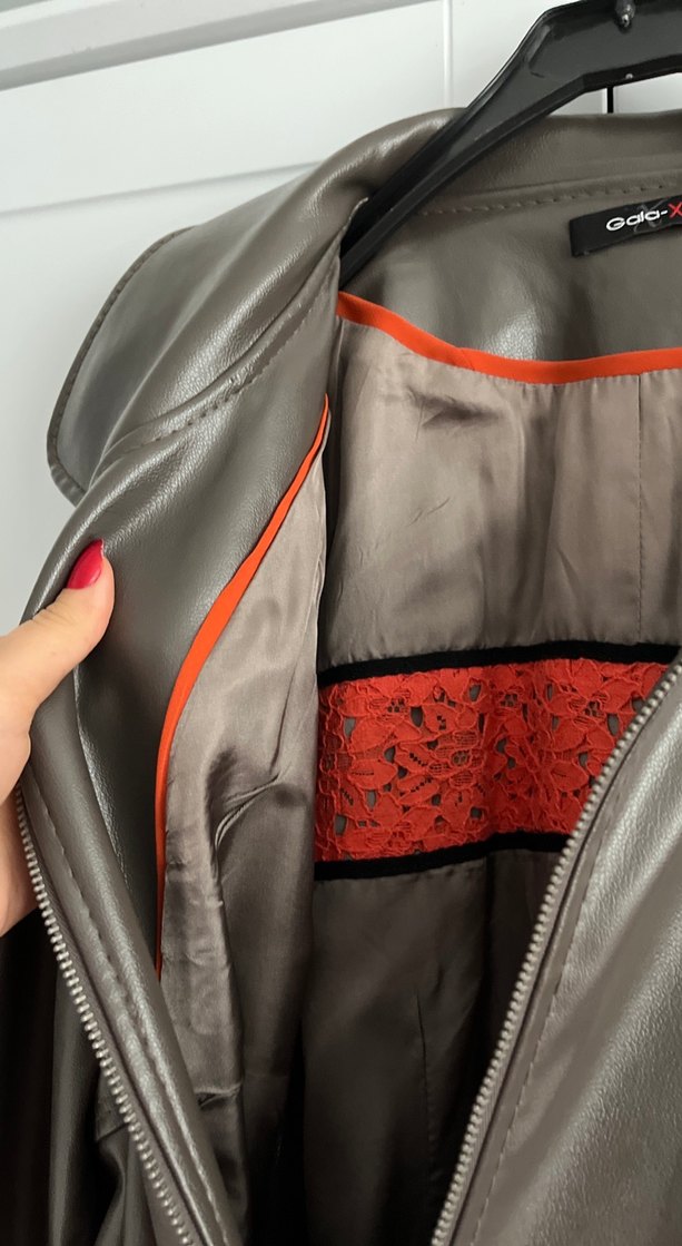 Kadın Gri Deri Midi Ceket - Görsel 5