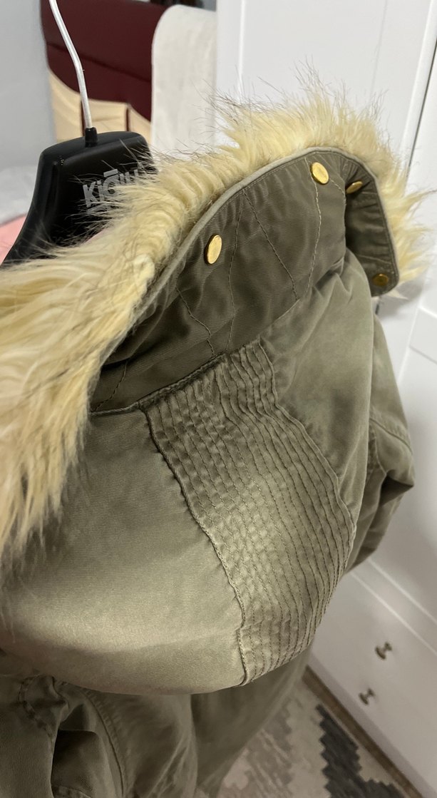 Gri Kadın Peluş Detaylı Midi Ceket - Görsel 5