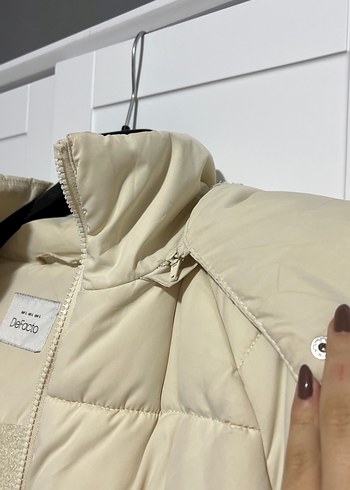Bej Kadın Puff Mont, Yüksek Yaka, Günlük - Görsel 6