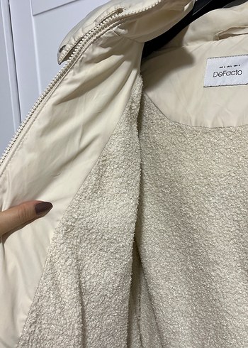 Bej Kadın Puff Mont, Yüksek Yaka, Günlük - Görsel 5