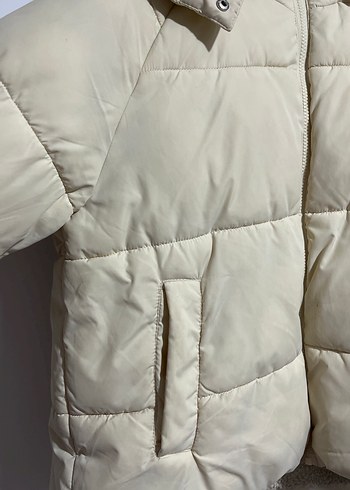 Bej Kadın Puff Mont, Yüksek Yaka, Günlük - Görsel 2